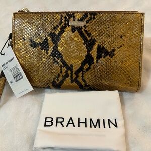Brahmin Metallic Gold and Black Snake-Print Wristlet Daisy